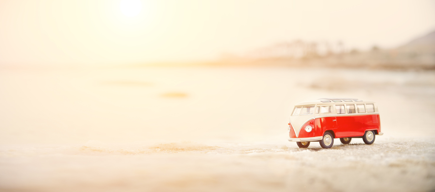   Miniature 1962 Minibus on the Beach in Soft Focus